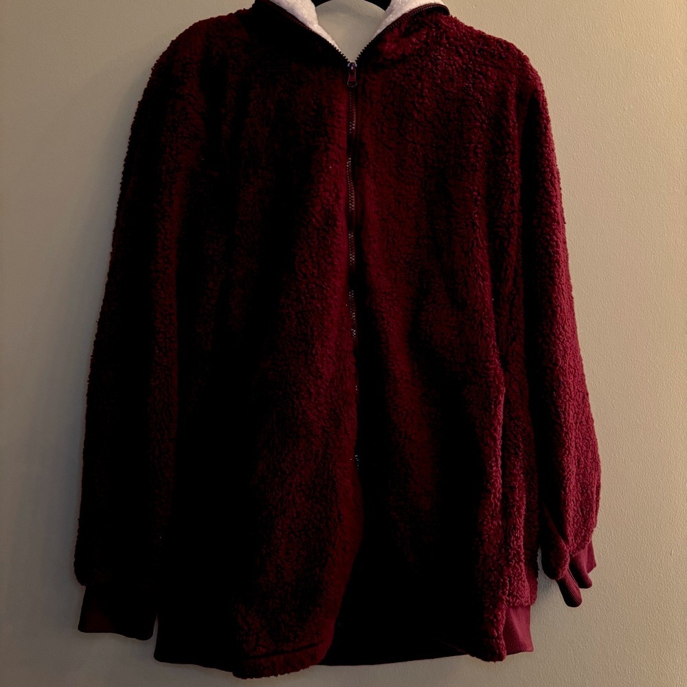 Caissip Womenβs Sherpa Full-Zip Jacket β Burgundy & White Size XXL - Picture 1 of 13